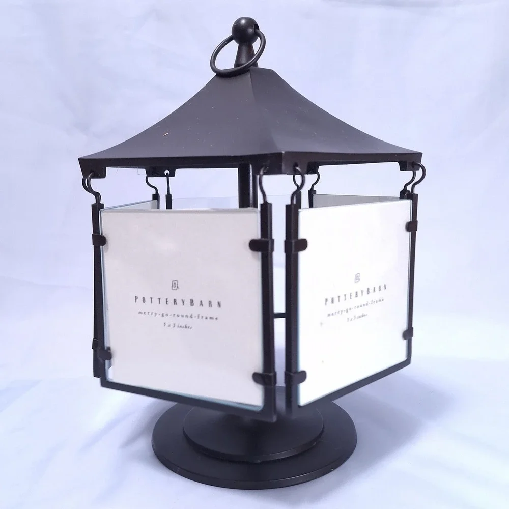Pottery Barn Merry-Go-Round Rotating Photo Frame 3x3in‎ Black Metal 5-Slot Gift